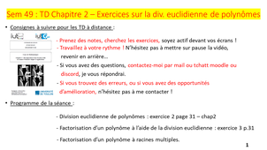 Vidéo 21 : TD sem49 - Exercices sur la division euclidienne de polynômes et applications