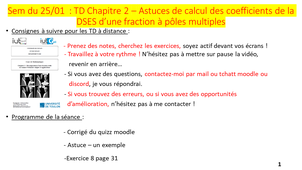 Vidéo 30 : TD sem du 25/01 -  DSES d'une fraction à pôles multiples. Astuce.