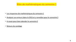 Bilan de l'enseignement des mathématiques du semestre 1