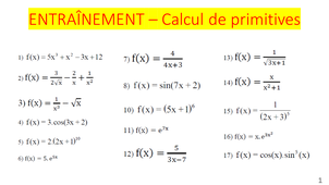 Vidéo 41 : Amphi 18 - Calcul de primitives - entraînement