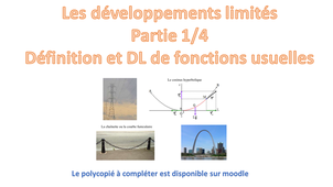 Pour les BUT2 et 3 : préparation aux poursuites d'études - Les développements limités partie 1/4  - document pdf joint
