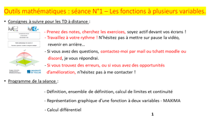 Outils Maths : Séance 1 - Fonctions à plusieurs variables et logiciel MAXIMA.