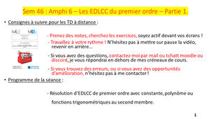 Vidéo 15 : Partie 1 - Amphi 6 de maths - Exercices EDLCC du premier ordre