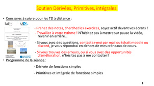 Vidéo 28 : Soutien sur le calcul de dérivées et de primitives pour préparer les chapitres 3 et 4  de maths du semestre 2
