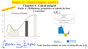 Vidéo 39 : Amphi 17 - Calcul intégral - partie 1